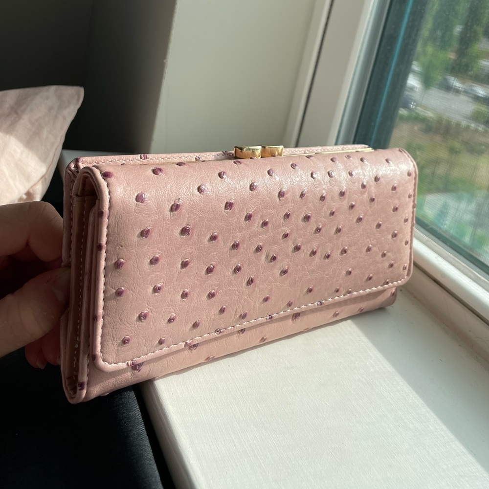 Pink Ostrich-Embossed Wallet